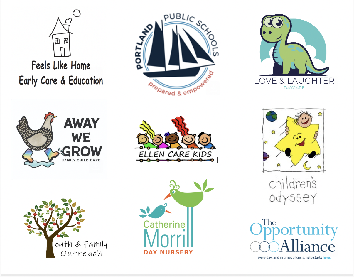 Logos of child care centers and Portland Public Schools